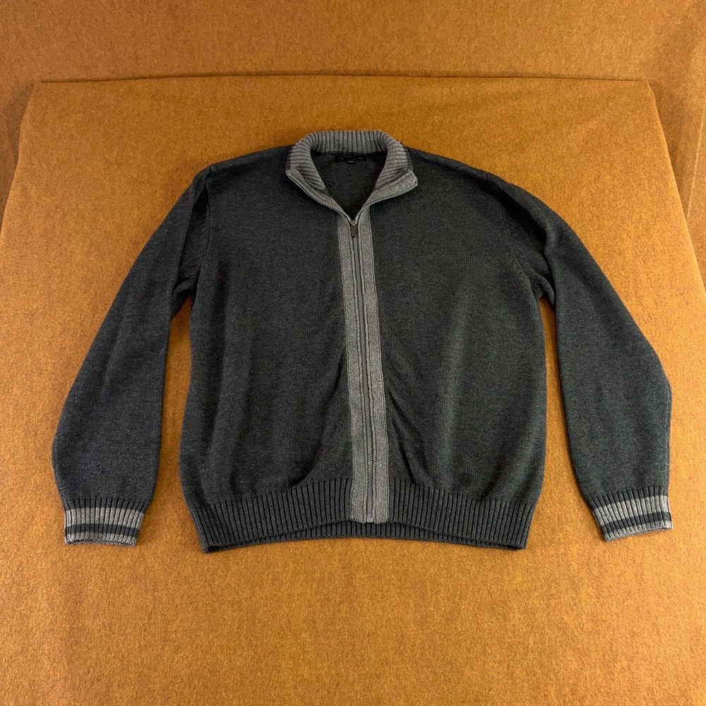 Tricots St. Raphael Mens Size XXL Gray Contrast Trim Full Zip Cardigan Sweater